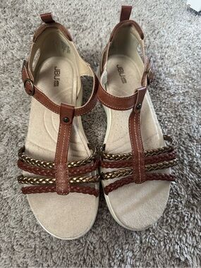 JBU Brown Braided T-Strap Sandals 10m